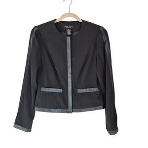 Larry Levine Black Tailored Blazer With Faux Leather Trim